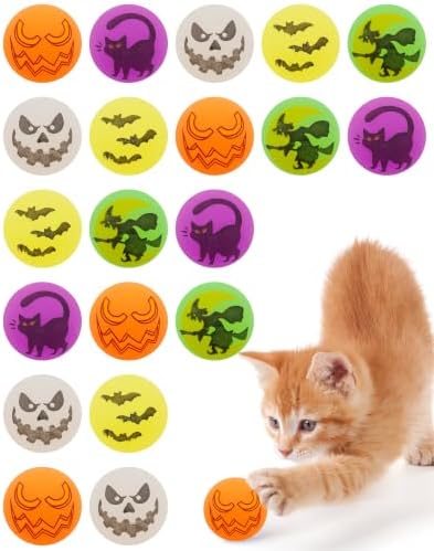 PET SHOW 20 Pack Halloween Cat Toys Bouncy Balls 1.2inch for Indoor Cats