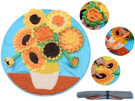 Dog Snuffle Mat Interactive Round Shape Sniff Feeding Food Mats Pet Foraging Treat Dispenser Toy Slow Feeder for Dogs Rabbits (Sunflower)