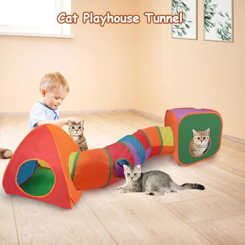 Rypet Cat Toy Tunnel and Cubes Bundle, Play Tubes for Indoor Cats,Rainbow