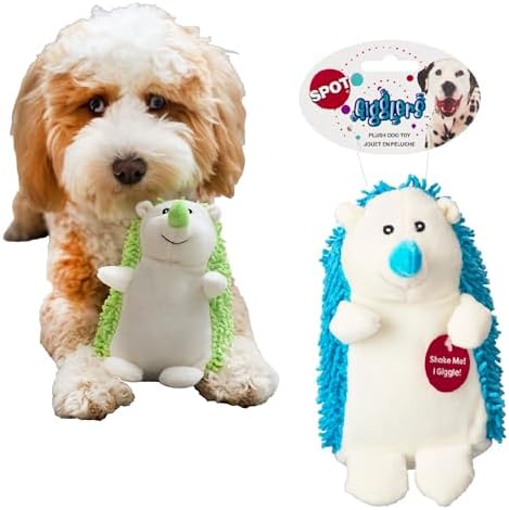 SPOT Gigglers Hedgehog Dog Toy with Giggle Sound | Textured, Plush Shake and Wiggle Hedgehog Giggle Toy for Small and Medium Dog Breeds, Assorted Colors