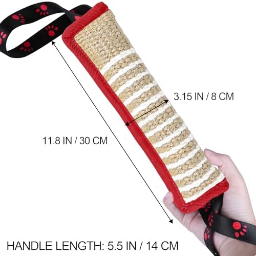 ToLanbbt Dog Tug Toy Dog Bite Jute Pillow Pull Toy with 2 Strong Handles Perfect for Tug of War, Puppy Interactive Play, Tear Resistant Bite Training Toys for Small Medium Large Dogs (Red Footprint)