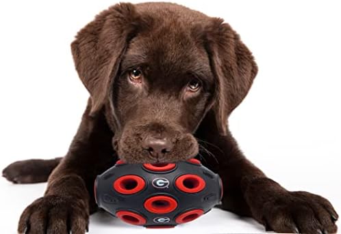 Pets First NCAA Georgia Bulldogs Football Treat Dispensing Toy for Dogs and Cats, Rubber Ball Dog Feeding Toy