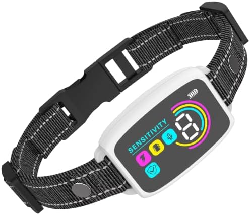 Bark Collar for Medium & Large Dogs - Anti Barking Device & Dog Training Collar with Beep, Shock, Vibration & 8-Level Sensitivity, IP67 Waterproof (White)