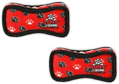 TUFFY - World's Tuffest Soft Dog Toy - Junior Bone -Squeakers -Multiple Layers. Made Durable, Strong & Tough.Interactive Play(Tug, Toss & Fetch). Machine Washable & Floats (Red Paw, Bone2 2 Pack)