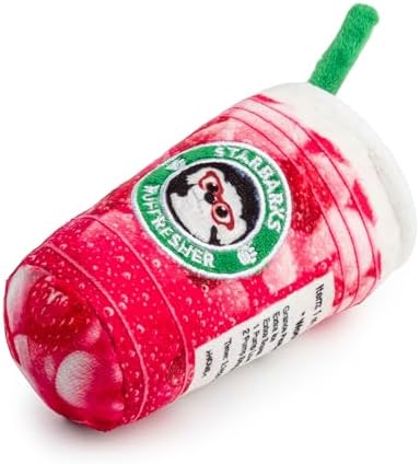 Haute Diggity Dog Starbarks Pawberry Ruffresher Plush Dog Toy, Drink Parody
