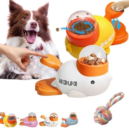 Duck Cat Treat Dispenser, Little Yellow Duck Cat Feeder Toy, Interactive Dog Treat Dispenser Toy, Pet Puzzle Slow Feeder for Healthier Eating, Mental Stimulation & IQ Training (Yellow+whitw)