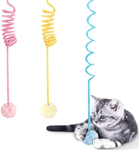Cat Spring Toys, Self-Play Hanging Stretchable Cat Spring with Bell, 3 Pack Soft Plush Interactive Cat Toys for Indoor Cats Kitten Chasing and Playing