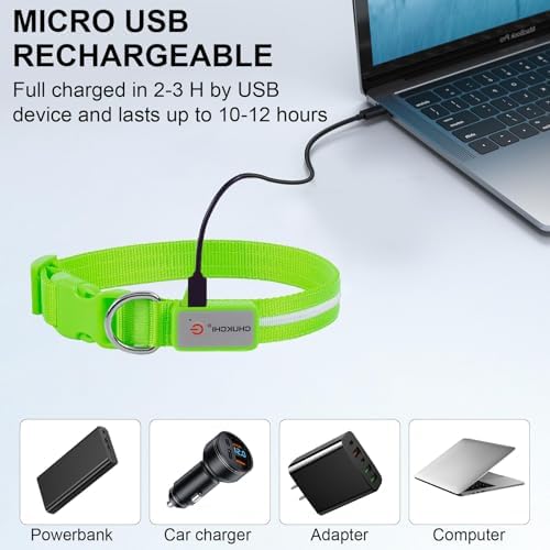 CHUKCHI LED Dog Collar Rechargeable,Waterproof Flashing Collar,Light Up Glow Collar, Adjustable Soft Safety Light Up for Small Medium Large Dogs Walking Camping at Night (Green-M)