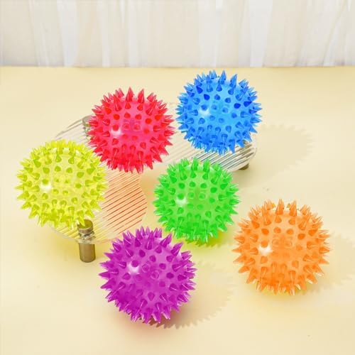DragonflyDreams 6Pc Spiky LED Dog Chew Toys with Spiky Balls