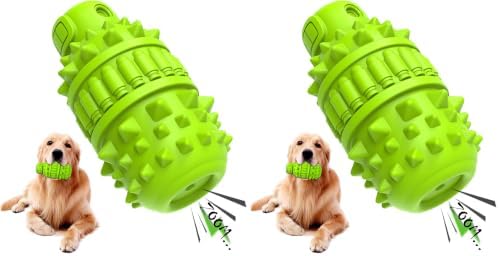 PIFFZEDO Dog Toys for Aggressive Chewers,Interactive Natural Rubber Chew & Squeaky Toy for Large Medium Breed,Dog Toothbrush,Tough & Durable (Green,Large) (Pack of 2)