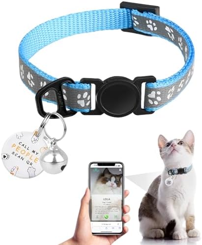 Breakaway Reflective Cat Collar with QR Name Tag & Bell (Sky Blue)
