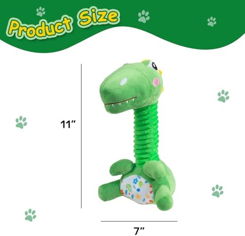 Hollypet Plush Dog Squeaky Toys Shaking and Sound-Making Dog Toy，Dinosaur