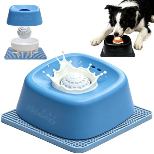 Slow Feeder Dog Bowl for Liquid & Wet Food with Rolling Ball