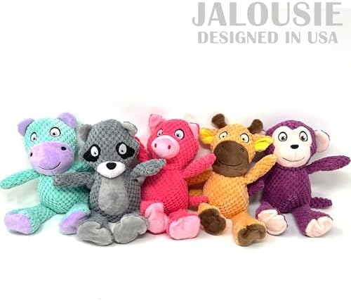Jalousie Multipack Dog Squeaky Toys Strong Almost Indestructible, with Added Liner for Longer Play Dog Chew Toys (Medium to Large Breeds, 5 Pack Checks for Aggressive Chewers)