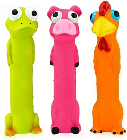 CHIWAVA 3PCS 9" Squeaky Latex Dog Toy Standing Stick Animal for Medium Dogs