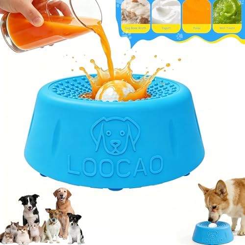 Slow Feeder Dog Bowls, with Interactive Lick Ball Non-Slip Dog Bowl to Slow Eating, for Yogurt, Peanut Butter, Bone Broth, Canned Dog Food & Liquid Supplements (Blue)