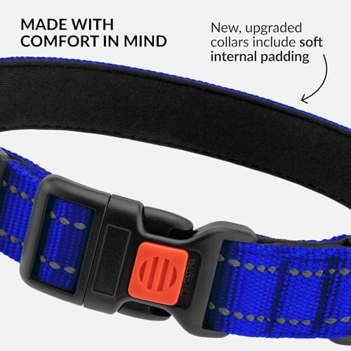 Reflective Dog Collar, Quick-Release Buckle (Blue, 14-18 Inch)