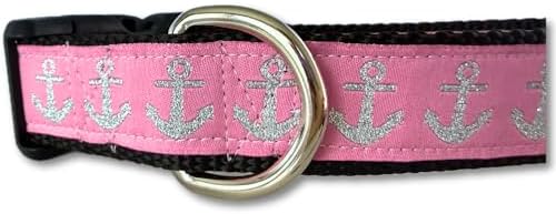 Medium 13-19 Inch Dog Collar Pink Anchor Pattern Adjustable Pet Collar Nautical Dog Collar Durable Nylon