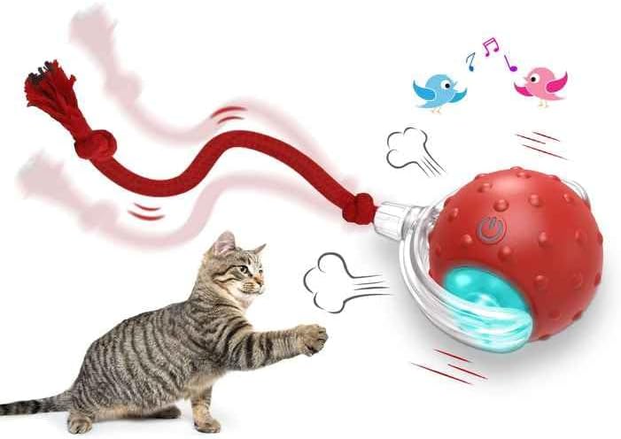 PetScope Interactive pet Toy for Indoor use with Motion Activated, Rechargeable, LED,Bird Sound Effects- Red