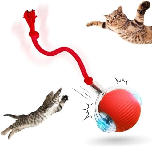 Interactive Rotating Cat Ball Toy, 360 Smart Rolling Ball Electric, Automatic Moving for Cats & Kittens (Red)
