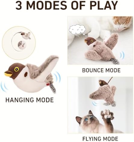 Flying Bird Cat Toy (Not a Flying Toy) – Flappy Bird Cat Toy with Flapping Wings & Chirping Sound, USB Rechargeable Motion-Activated Toy for Indoor Cats