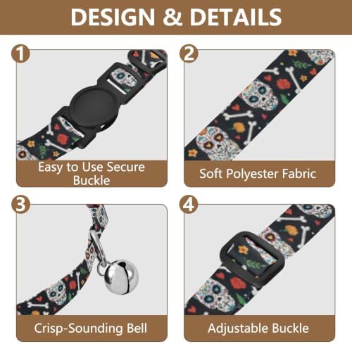 Skull Cats Bones Puppy Collar 2 Pack Collars for Cats Adjustable Length 10.6" to 17.1"