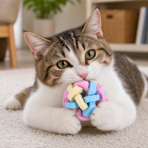2PCS pet Bell Ball Toy,Suitable for Dogs, Cats, and Other Animals. Safe and Durable, bite-Resistant Design, Promotes Activity, an Essential Daily Plaything for Pets. (Multi-coloredulti-colored)