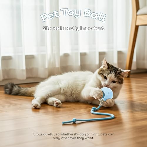 Interactive Cat Toy Ball, Automatic Intercative Cat Toys for Indoor Cats, The 3rd Generation Agile Moving Cat Ball with Elastic Mesh Tail, Toys for Indoor Adult Cats, Motion Activated (Blue)