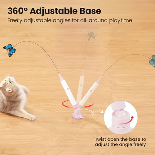 Potaroma Interactive Spinning Butterfly Cat Toy Wand, Rechargebale | Automatic Self-Play & Handheld Mode, Electric Touch Activated Cat Teaser with Suction Cup for Indoor Kittens