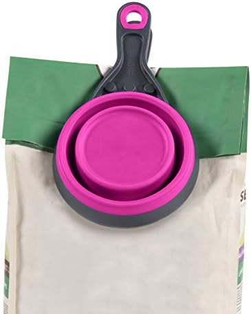 Dexas Pets Collapsible KlipScoop Collapsible Dry Dog Food Scoop and Dog Food Bag Clip, 2 Cup Capacity, Fuchsia (Pack of 2)