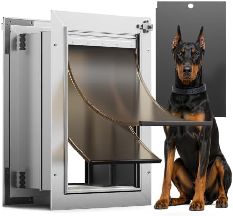 Dog Door for Wall, Large Doggie Door, Heavy Duty Aluminum Pet Door | 2 Magnetic Flaps, Energy Efficient, Wide Telescoping Tunnel, Closing Panel & 2 Aluminum Locks, Pets Up to 110 LB