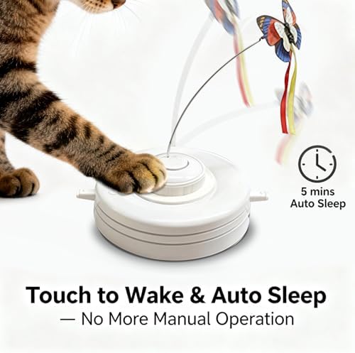 Interactive Cat Toys, Dual-Motor with Butterfly, Hidden Feathers & Plush Reed, 3 Animal Sounds, 3 Hunt Modes, Touch Activated, Rechargeable Hide & Seek Cat Toys for Bored Indoor Adult Cats & Kitten