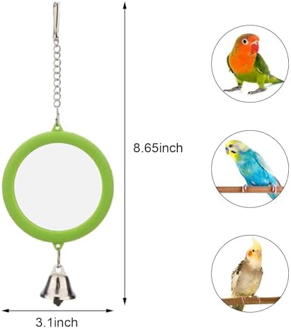 Hypeety Bird Mirror Toy with Bell Interactive Parrot Hanging Mirror, Green