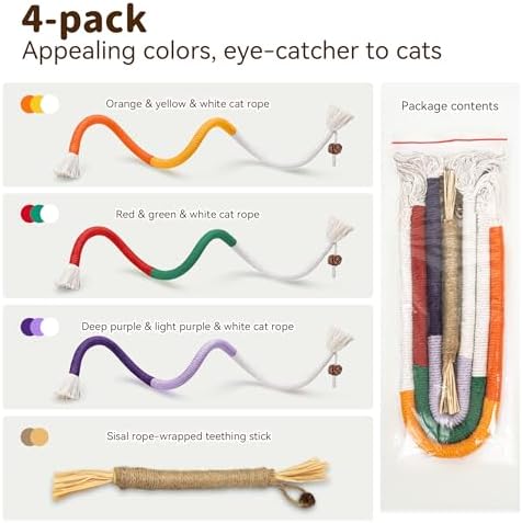 Interactive Cat Toys for Indoor Cats, 3 Chew Ropes 1 Silvervine Stick