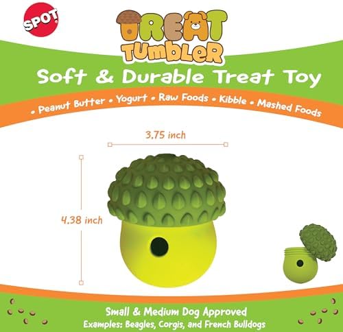 SPOT Treat Tumbler Broccoli – Freezable & Fillable Treat Dispensing Dog Toy for Small & Medium Dogs, Silicone, Easy to Clean, Interactive, Holds Small Kibble & Soft Snacks, 4.38 in