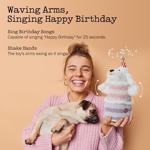 Fuzzwoof Birthday Cake Dog Toy, Singing and Dancing Birthday Songs, Interactive Dog Toys, Plush Stuffed Puppy Toys with Echo Function Feature, Happy Birthday Gift for Dogs