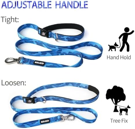 azuza Reflective Dog Collar and Leash Set with Airtag Holder, Blue Camo Padded Collar with Matching Clip Handle Leash for Small Dogs