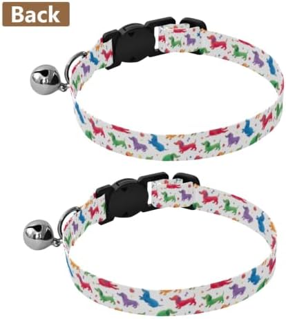 Colorful Dachshund Dogs White Kitten Collars 2 Pack Soft Polyester Pet Collar Adjustable Length 10.6" to 17.1"