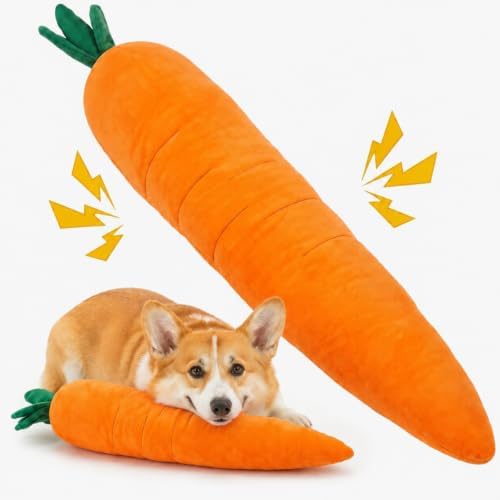 Thenshop 29.5inch Giant Carrot Dog Toy with Squeaker & Crinkle Paper – Extra Large Plush Chew Toy, Durable Stuffing Free, Anti Boredom Interactive Play for Medium & Small Dogs Indoor/Outdoor