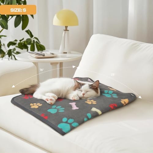 Luciphia 3 Pack 3 Blankets Fluffy Premium Fleece Pet Blanket Flannel Paw Printed Throw for Dog Cat(Small 23x16'', Grey/Brown/Blue)