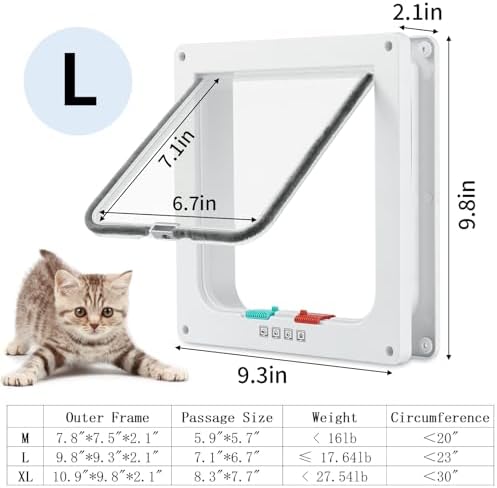 Cat Door for Interior Exterior Door, 4-Way Locking Flap