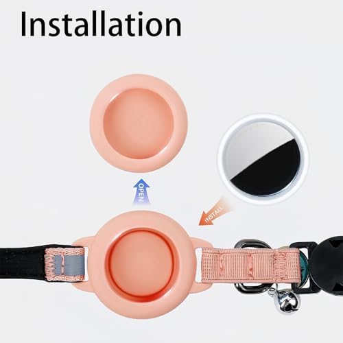Reflective Breakaway Cat Collar for AirTag (1st & 2nd Gen) Holder - Waterproof Safety Buckle Kitten Collar with Bell, Luminous Lightweight GPS Tracker Case for Apple for Air Tag (Pink)