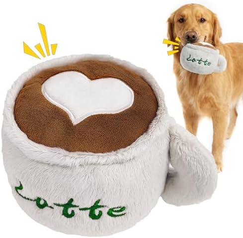Plush Chew Toys for Dogs - Cute Coffee Cup Squeaky Dog Toy Plushies, Soft Puppy Toy for Teething, Durable Pet Gifts for Dogs, Tough Chew Toys
