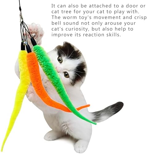 miwoowim 11PCS Cat Wand Refills, Fuzzy Worms with Bells & String with Clasp