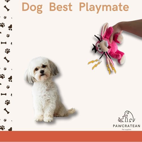 7" Squeaky Plush Toy for Puppies Small Dogs Self Etertainment Washable Soft Made [PET ONLY] (Pink Rabbit)