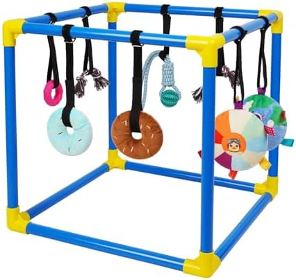 Liitrton Puppy Play Gym for Small Dogs with 8 Hanging Toys, Blue