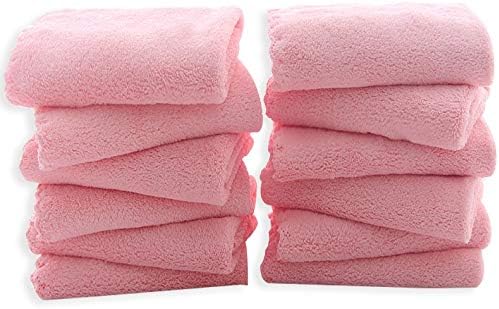 TENSTARS 12 Pack Premium Washcloths Set - Quick Drying - Soft Microfiber Coral Velvet Highly Absorbent Wash Clothes -Multipurpose Use as Bath Fitness, Spa, Facial, Fingertip Towel (Pink)