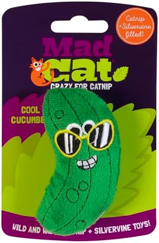 Mad Cat Cool Cucumber Veggie Catnip and Silvervine Plush Cat Toy, 1 Pack