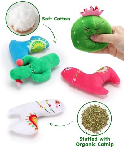 CiyvoLyeen Plush Cactus Llama Catnip Toys for Indoor Cats 5 Pack