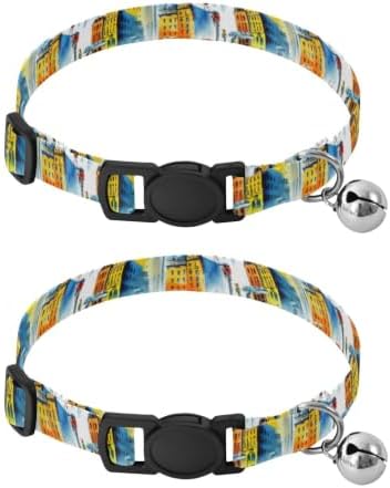 City Street Watercolor Easy to Wear Small Dog Collar 2 Pack Comfortable Cat Collar